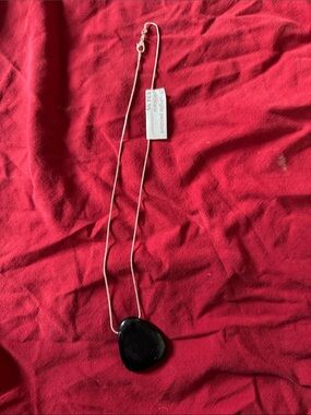 Silver Chain Necklace with Black Shungite Teardrop Pendant